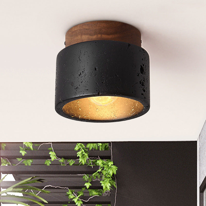 Plafondlamp Industrieel met Ronde Kap en Houten Fitting