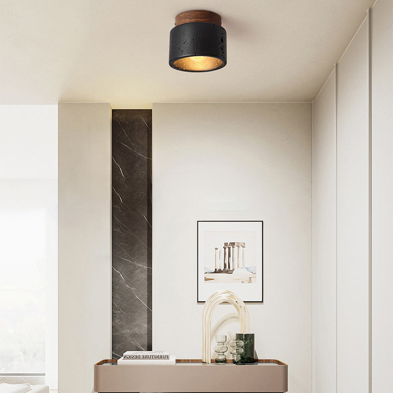 Plafondlamp Industrieel met Ronde Kap en Houten Fitting