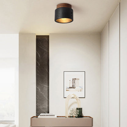 Plafondlamp Industrieel met Ronde Kap en Houten Fitting