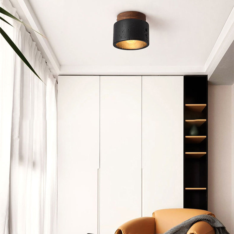 Plafondlamp Industrieel met Ronde Kap en Houten Fitting