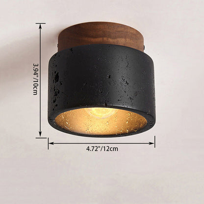 Plafondlamp Industrieel met Ronde Kap en Houten Fitting