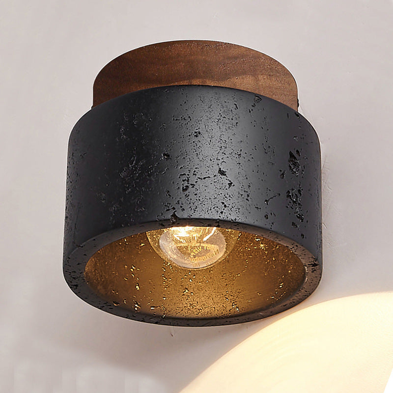 Plafondlamp Industrieel met Ronde Kap en Houten Fitting