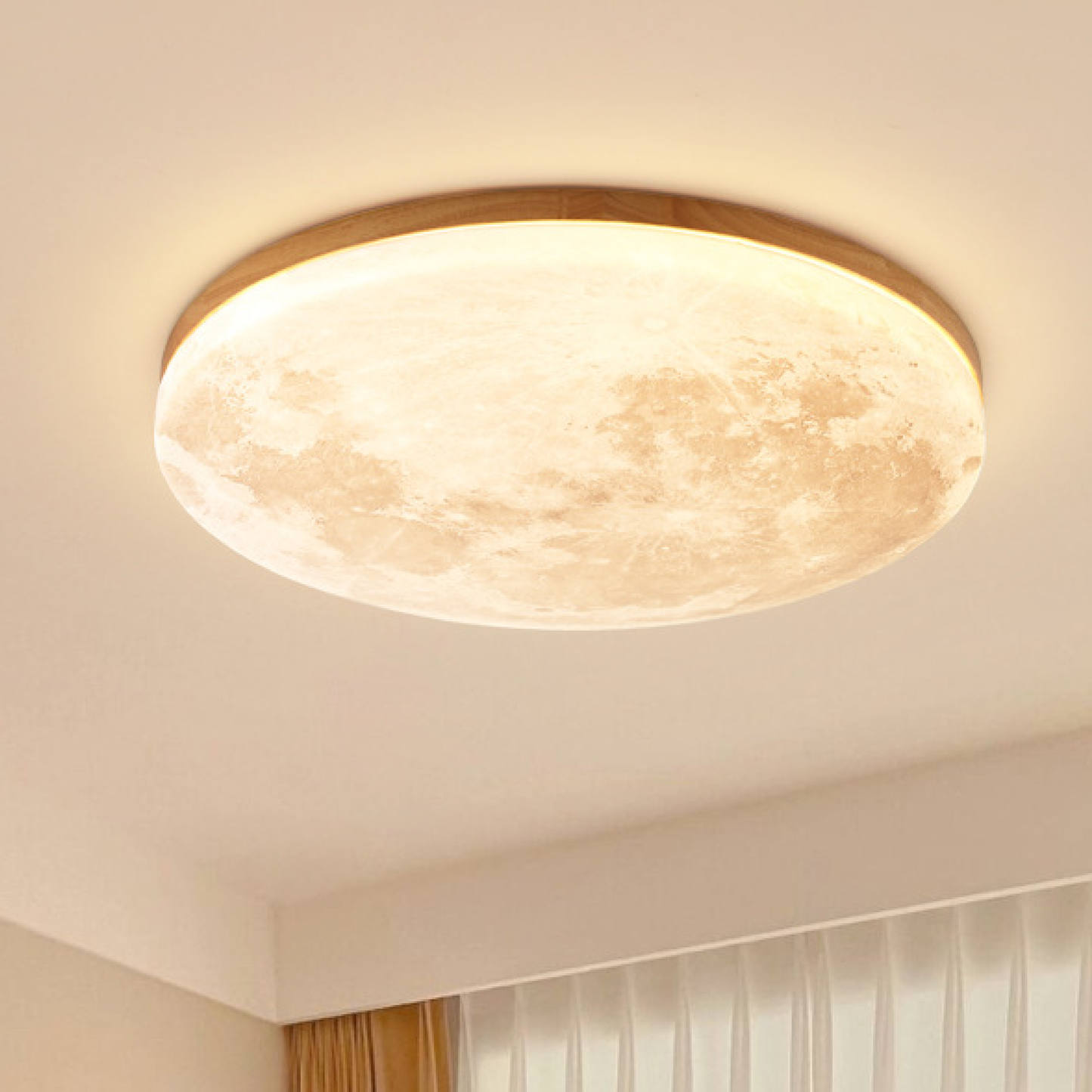 Plafondlamp Maan Rond met Houten Rand en Geïntegreerde LED