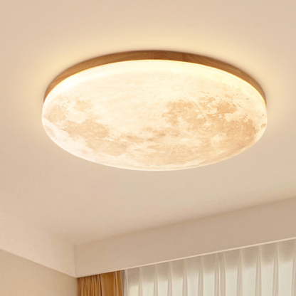 Plafondlamp Maan Rond met Houten Rand en Geïntegreerde LED