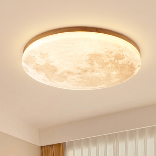 Plafondlamp Maan Rond met Houten Rand en Geïntegreerde LED