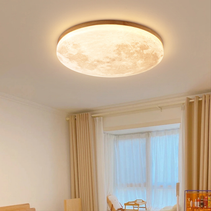 Plafondlamp Maan Rond met Houten Rand en Geïntegreerde LED