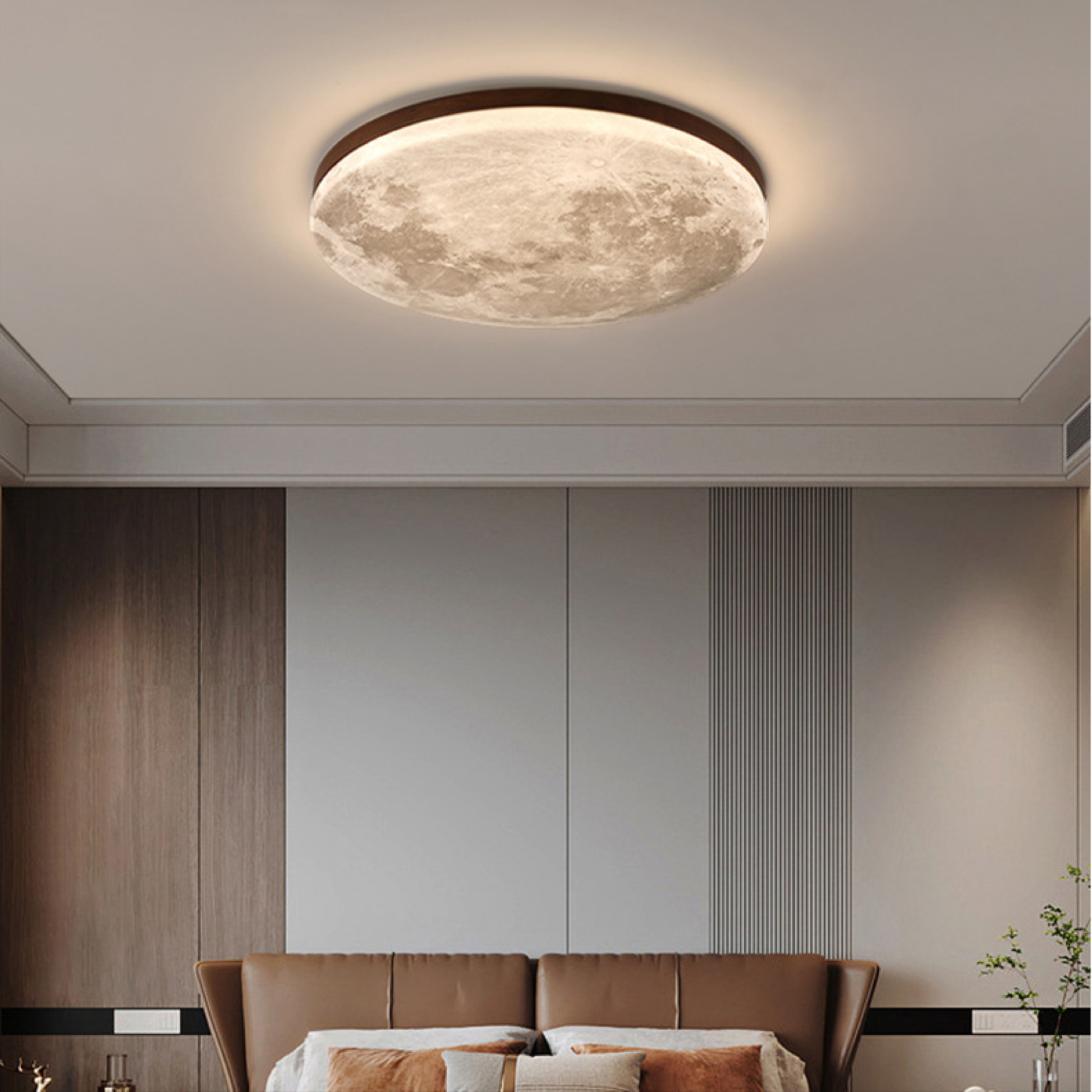 Plafondlamp Maan Rond met Houten Rand en Geïntegreerde LED