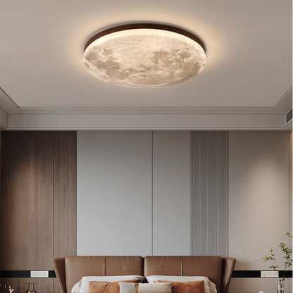 Plafondlamp Maan Rond met Houten Rand en Geïntegreerde LED