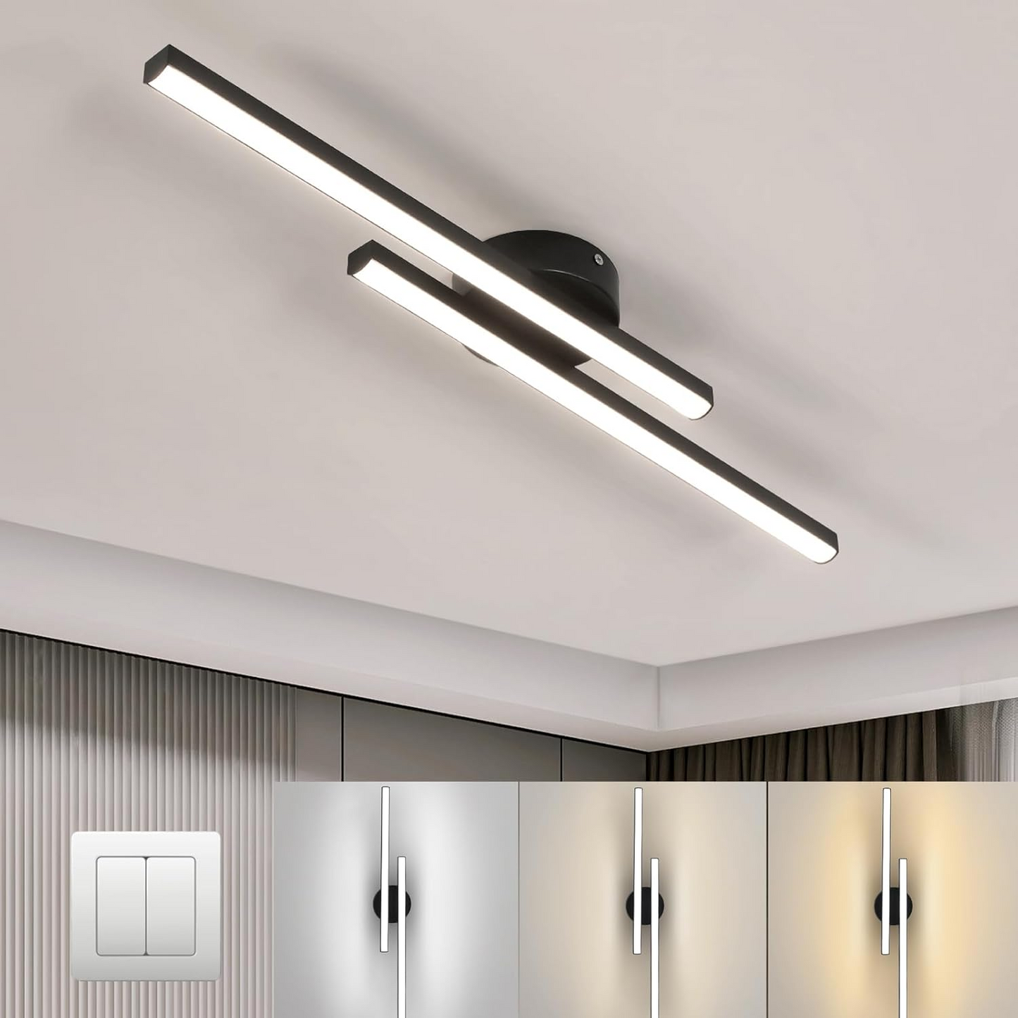 Plafondlamp Minimalistisch LED met Dubbele Lichtbalk en Geïntegreerde LED
