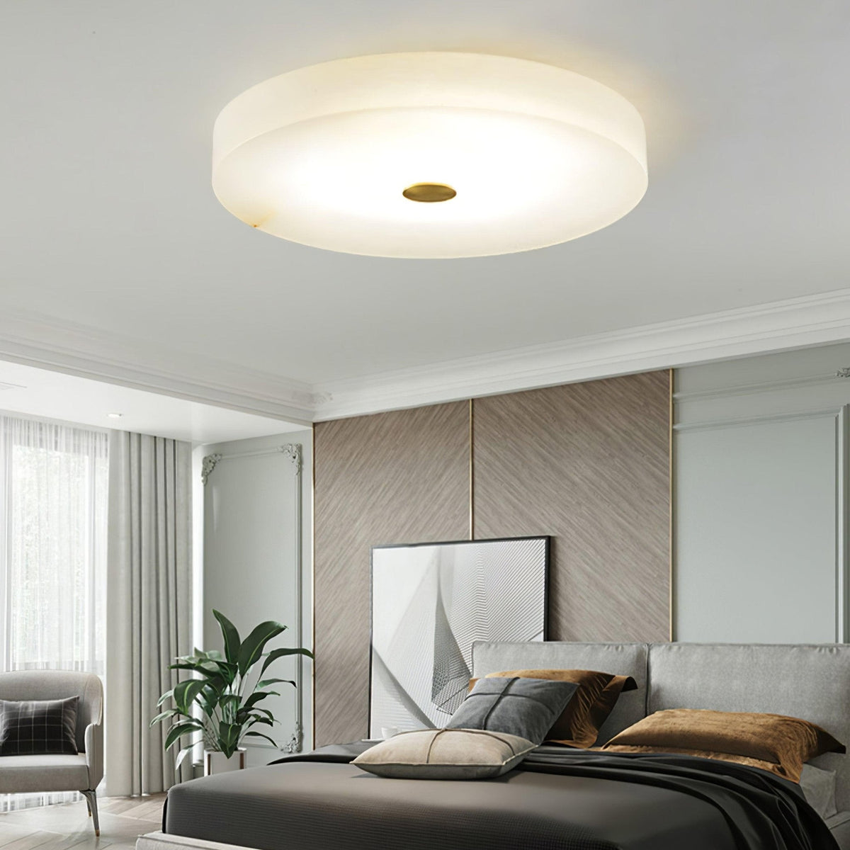 Plafondlamp Minimalistisch met Albast Kap en Messing Detail Rond