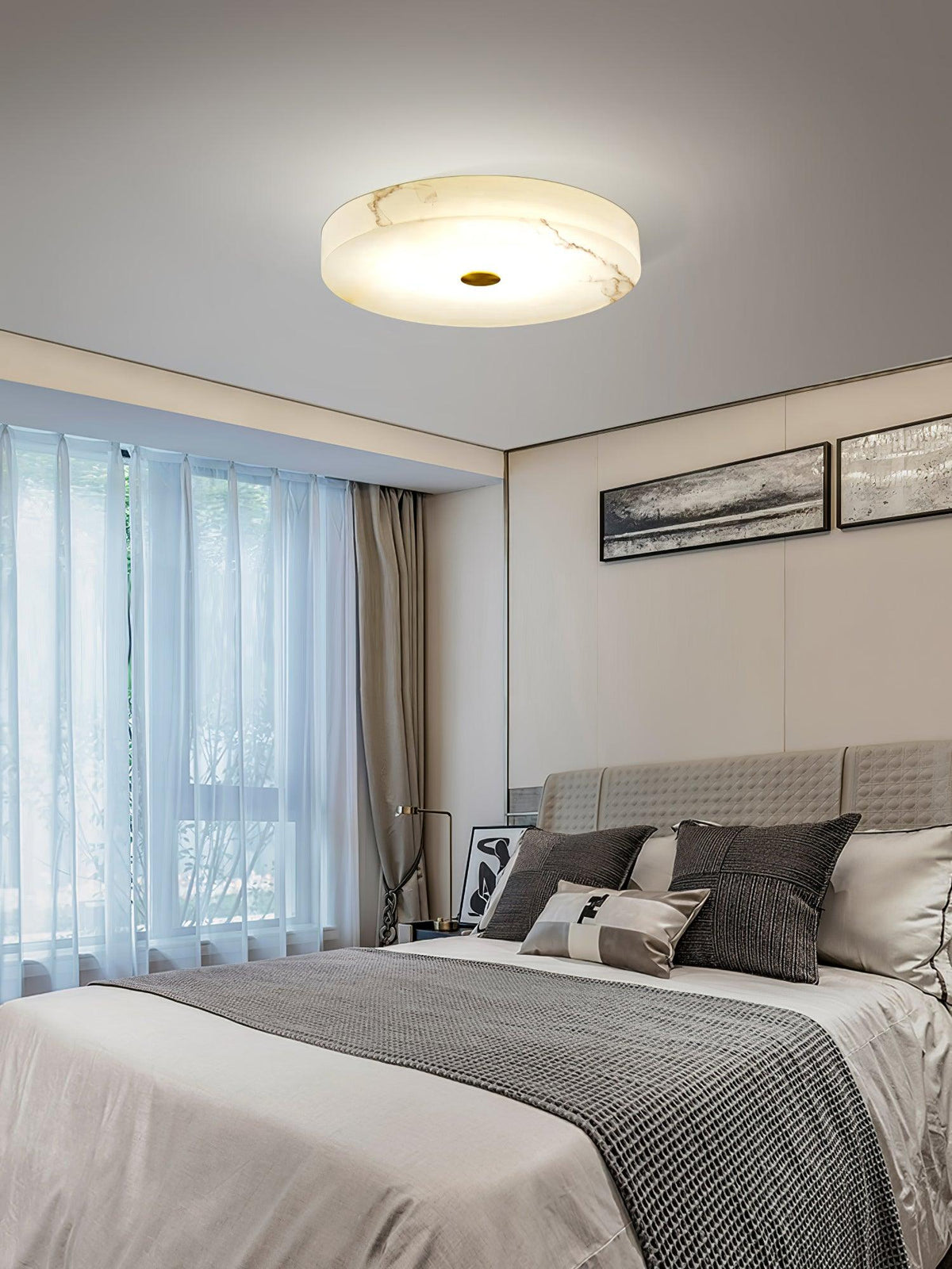 Plafondlamp Minimalistisch met Albast Kap en Messing Detail Rond
