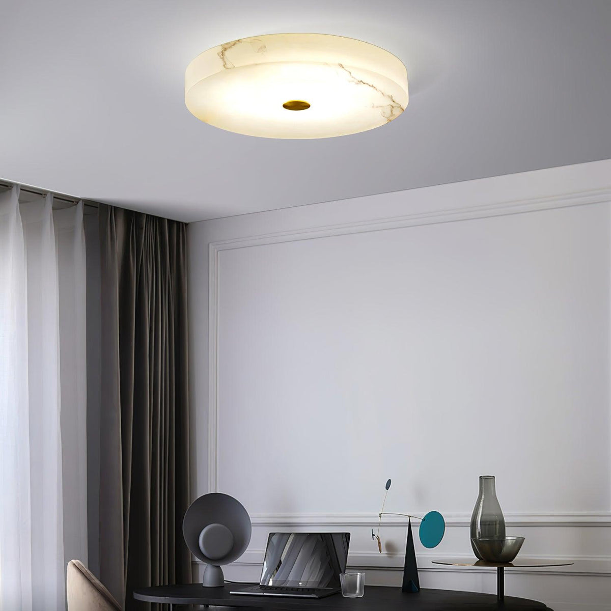 Plafondlamp Minimalistisch met Albast Kap en Messing Detail Rond