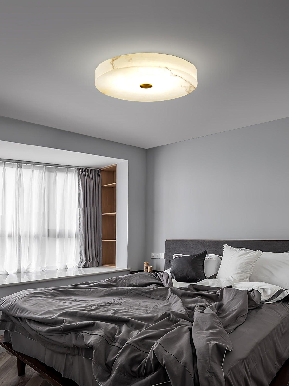 Plafondlamp Minimalistisch met Albast Kap en Messing Detail Rond