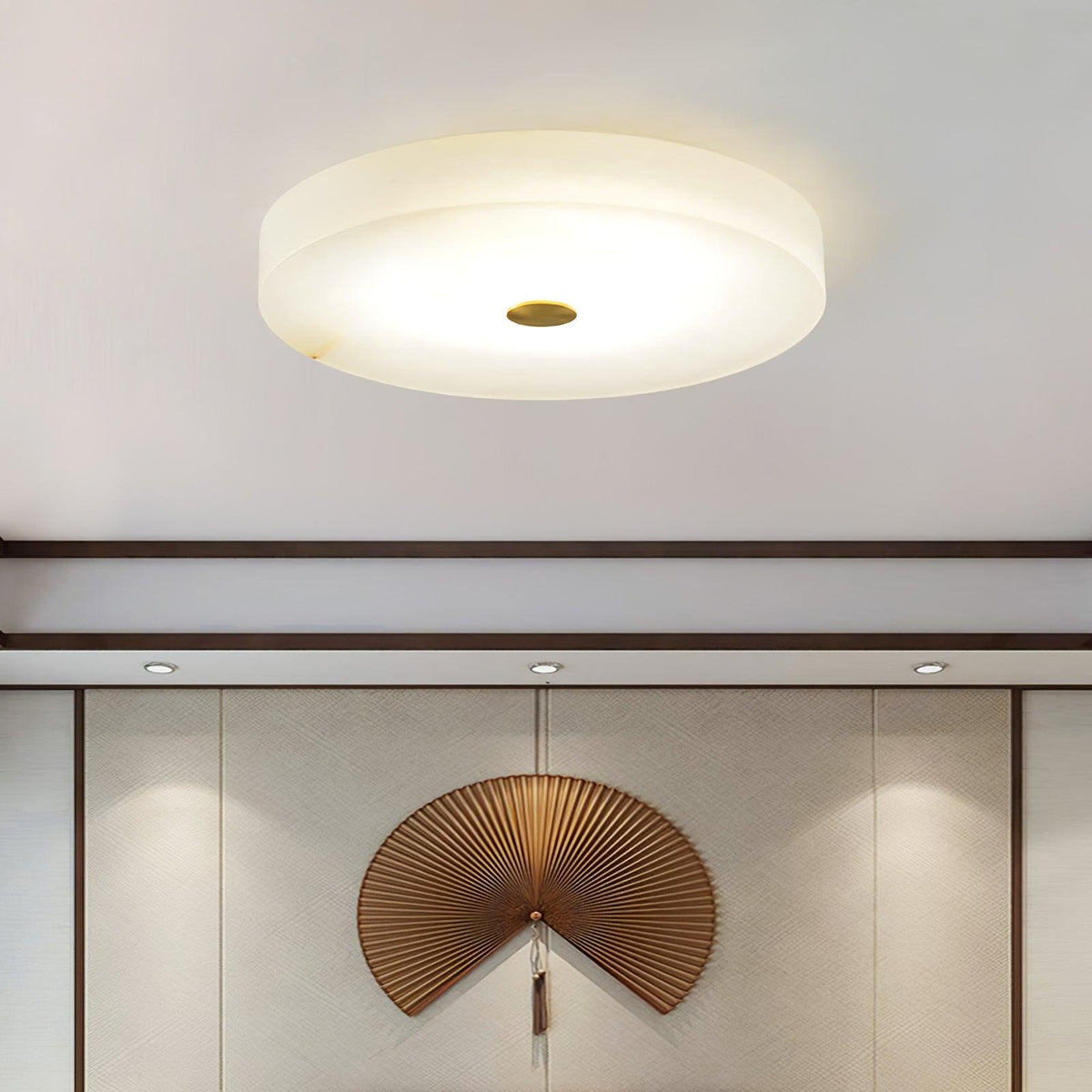 Plafondlamp Minimalistisch met Albast Kap en Messing Detail Rond