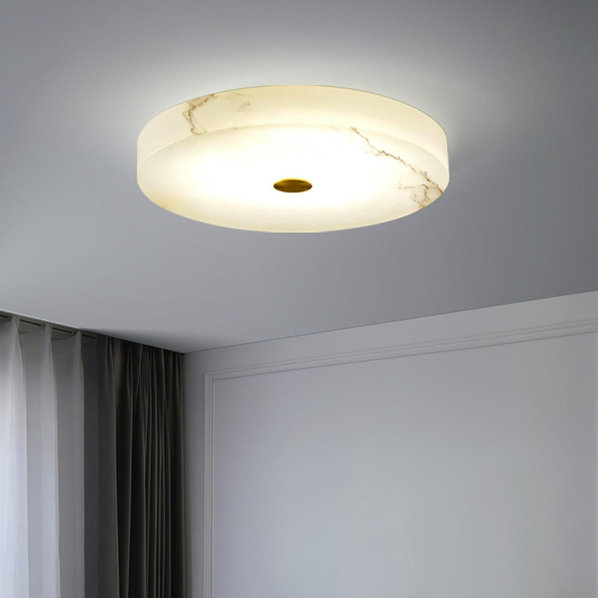 Plafondlamp Minimalistisch met Albast Kap en Messing Detail Rond