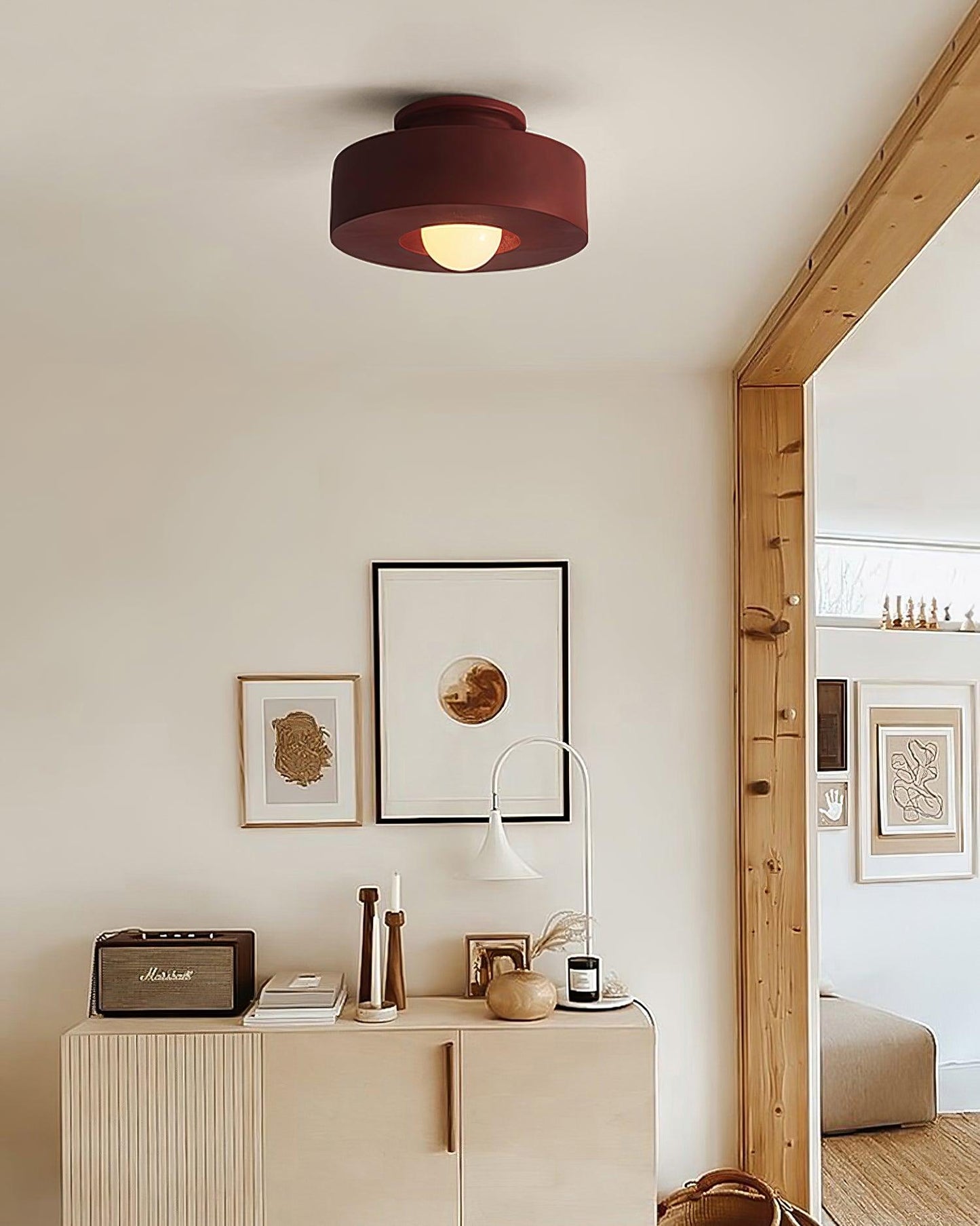 Plafondlamp Minimalistisch met Ronde Cilindrische Kap en Opaalwitte Bol