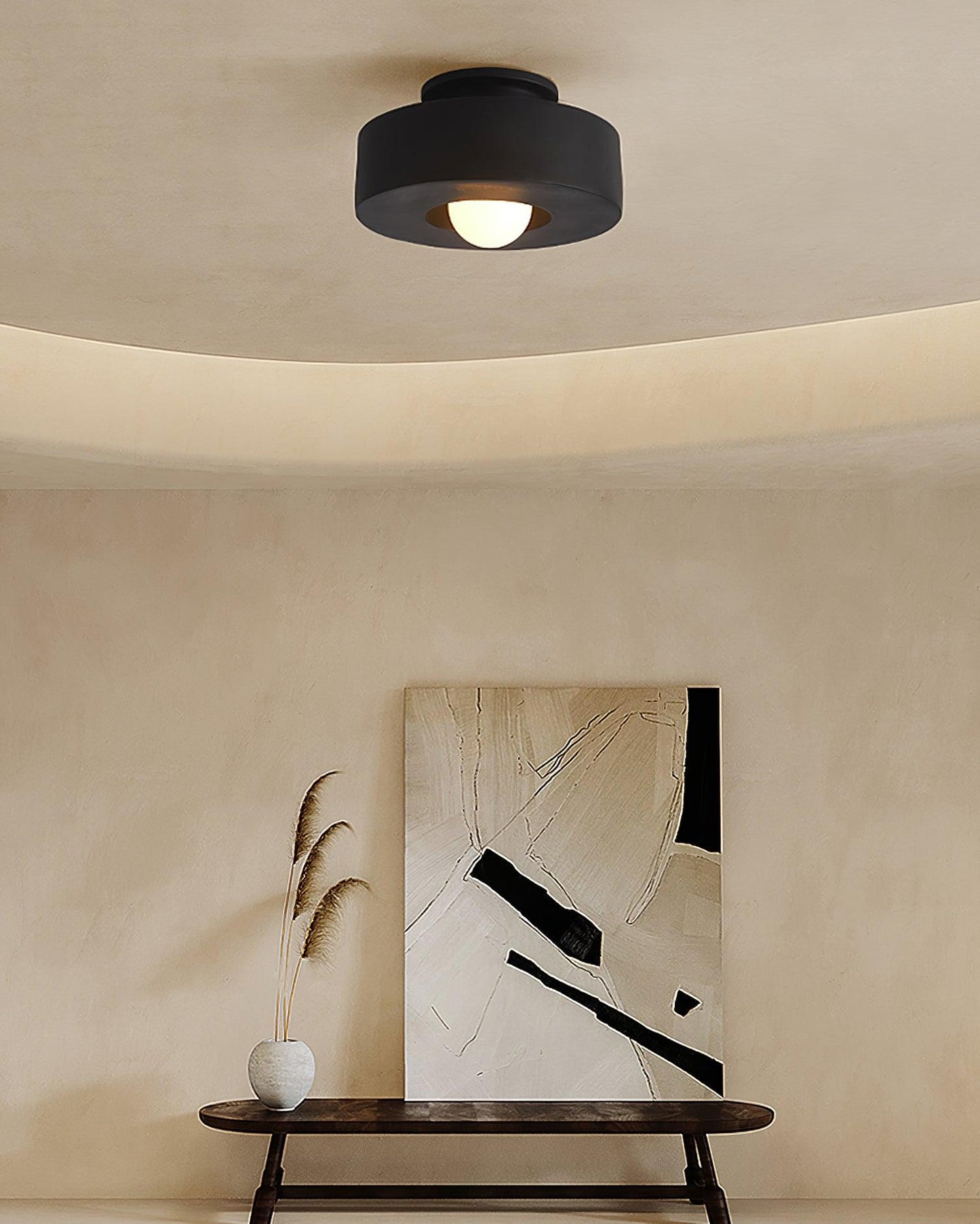 Plafondlamp Minimalistisch met Ronde Cilindrische Kap en Opaalwitte Bol