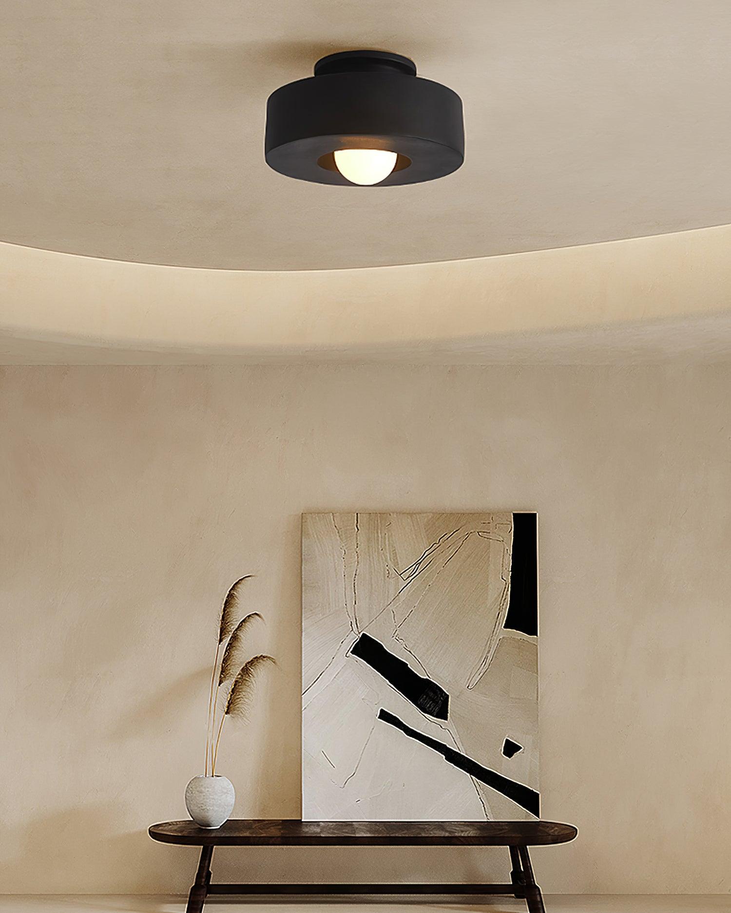 Plafondlamp Minimalistisch met Ronde Cilindrische Kap en Opaalwitte Bol