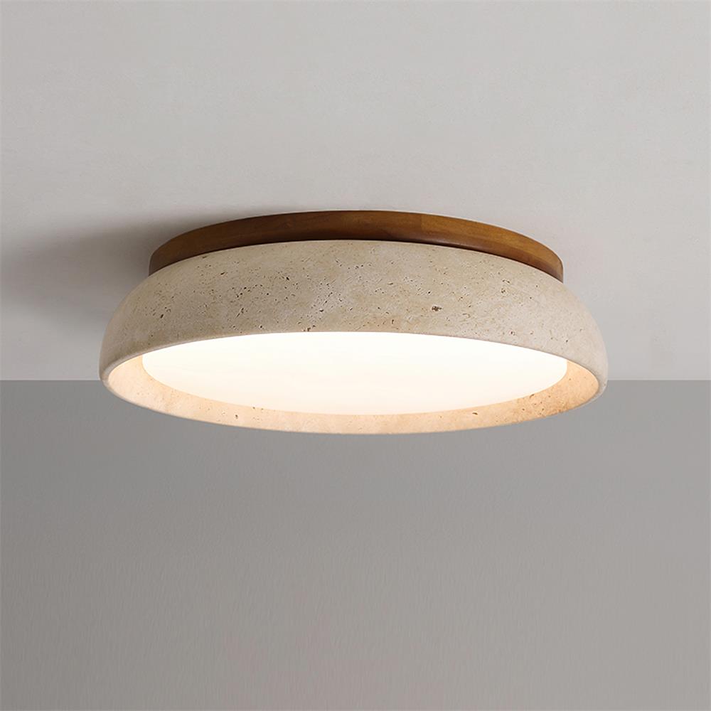 Plafondlamp Minimalistisch met Travertijn Kap en Houten Rand