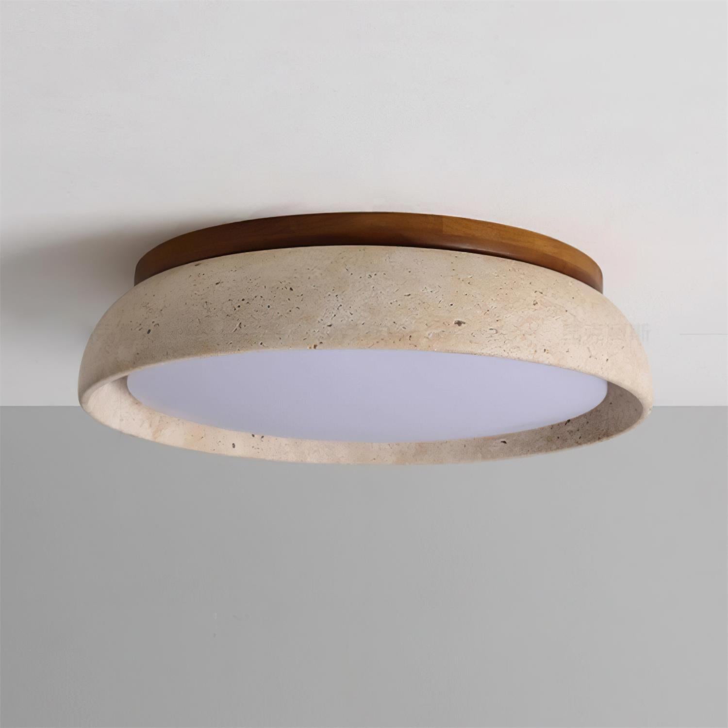 Plafondlamp Minimalistisch met Travertijn Kap en Houten Rand