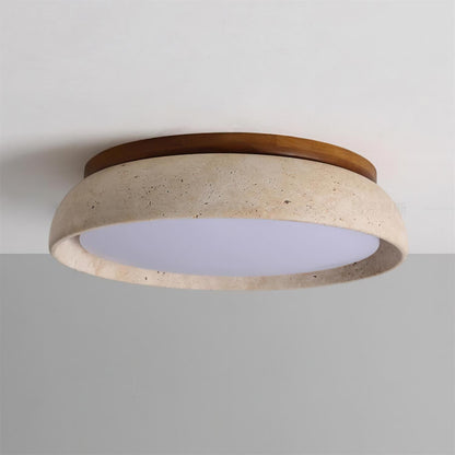 Plafondlamp Minimalistisch met Travertijn Kap en Houten Rand