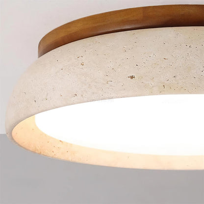 Plafondlamp Minimalistisch met Travertijn Kap en Houten Rand