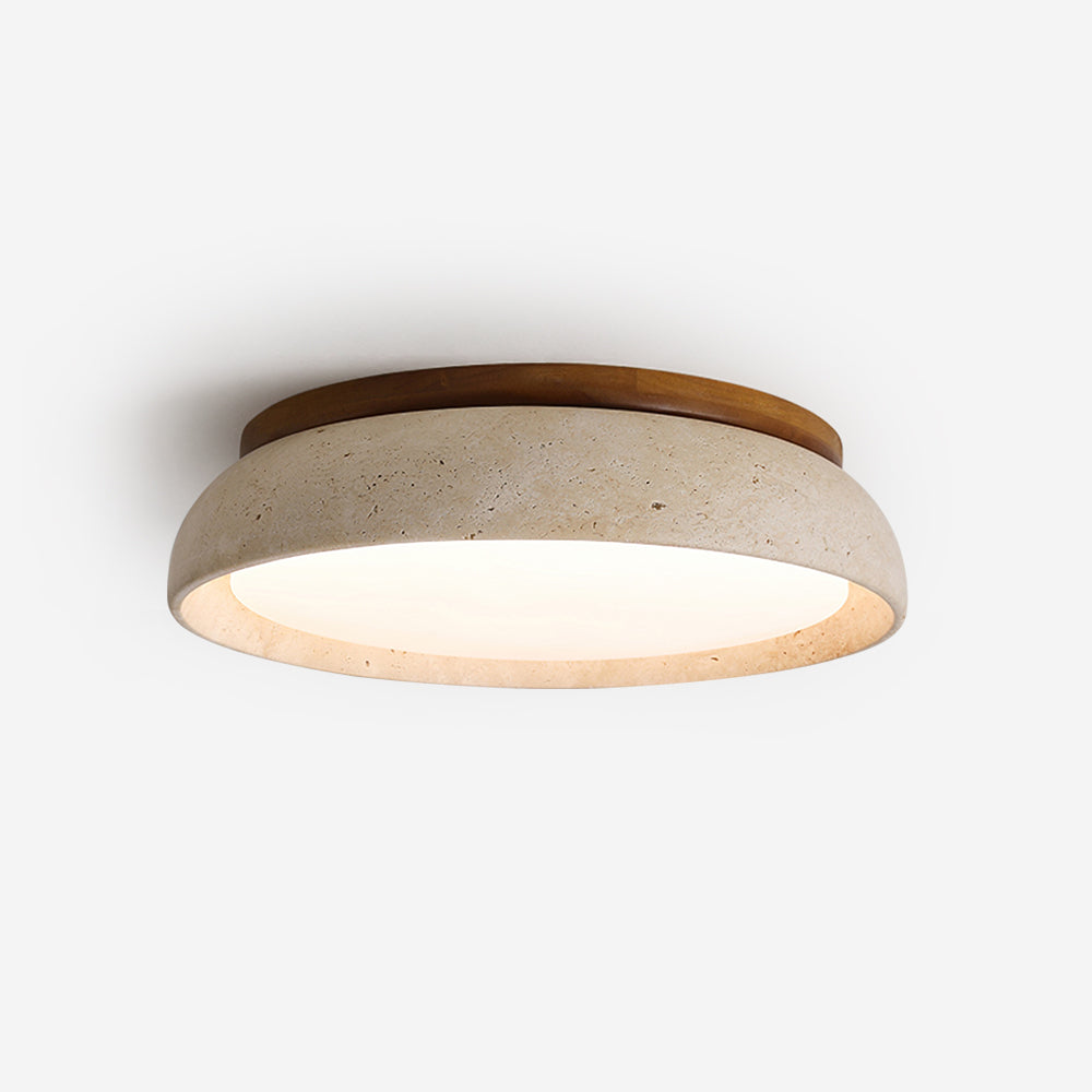 Plafondlamp Minimalistisch met Travertijn Kap en Houten Rand