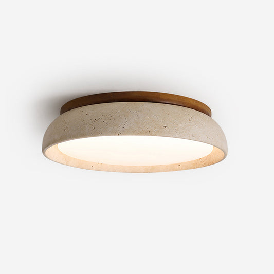 Plafondlamp Minimalistisch met Travertijn Kap en Houten Rand