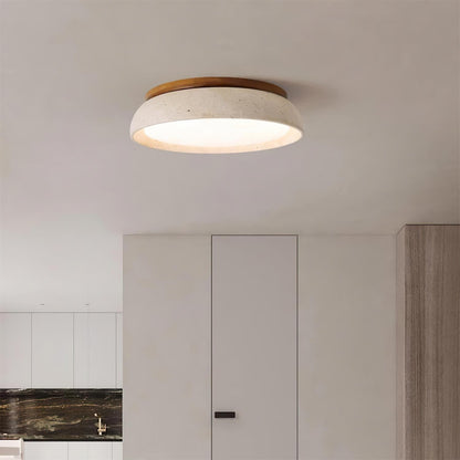 Plafondlamp Minimalistisch met Travertijn Kap en Houten Rand