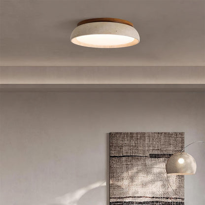 Plafondlamp Minimalistisch met Travertijn Kap en Houten Rand