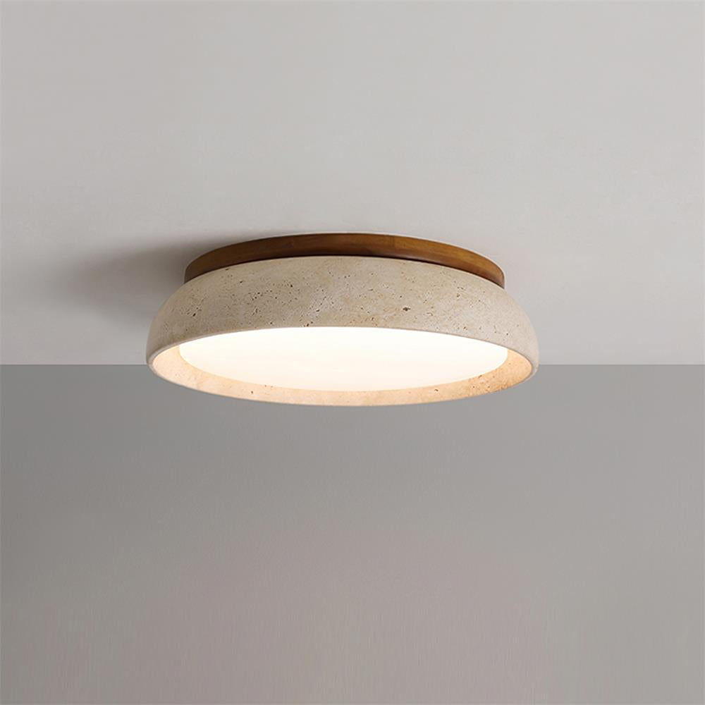 Plafondlamp Minimalistisch met Travertijn Kap en Houten Rand