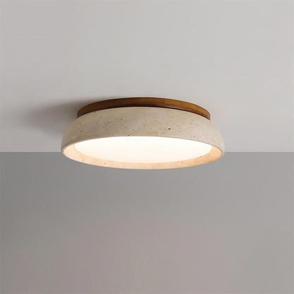 Plafondlamp Minimalistisch met Travertijn Kap en Houten Rand