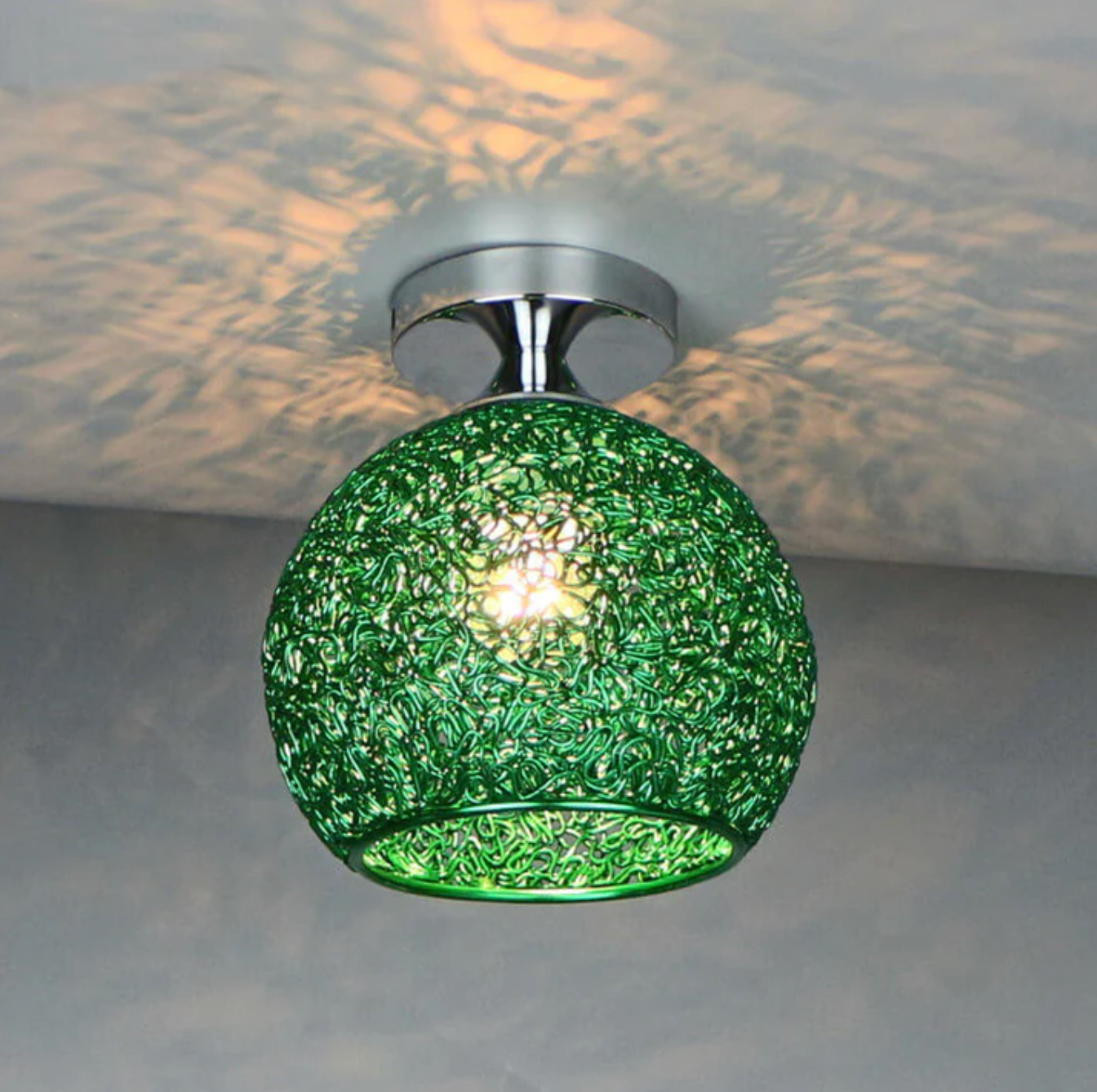 Plafondlamp Modern met Gevlochten Bol Kap en Semi-Inbouw Montage