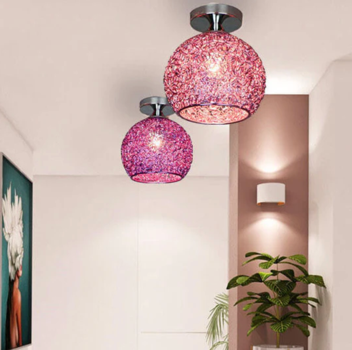 Plafondlamp Modern met Gevlochten Bol Kap en Semi-Inbouw Montage