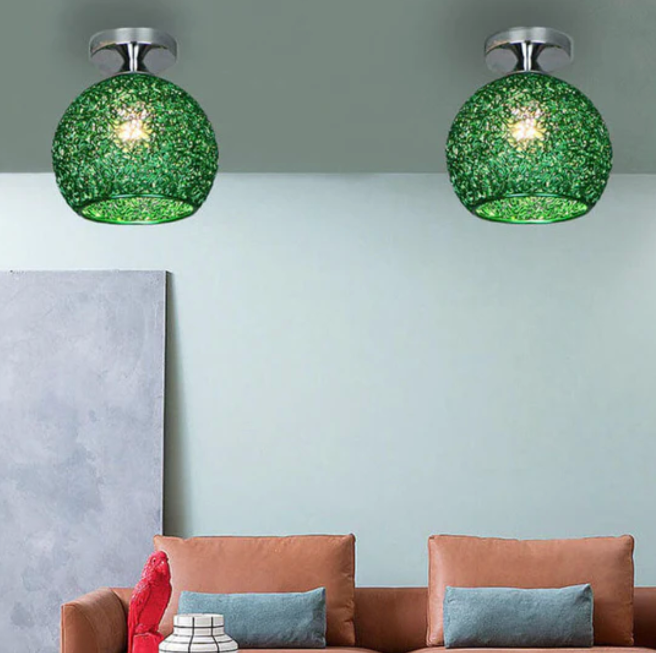 Plafondlamp Modern met Gevlochten Bol Kap en Semi-Inbouw Montage