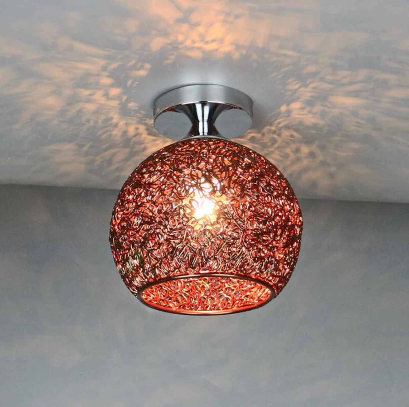 Plafondlamp Modern met Gevlochten Bol Kap en Semi-Inbouw Montage