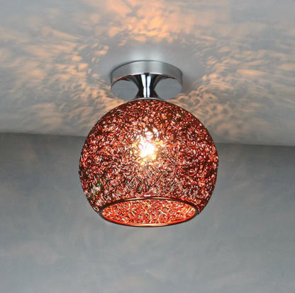 Plafondlamp Modern met Gevlochten Bol Kap en Semi-Inbouw Montage