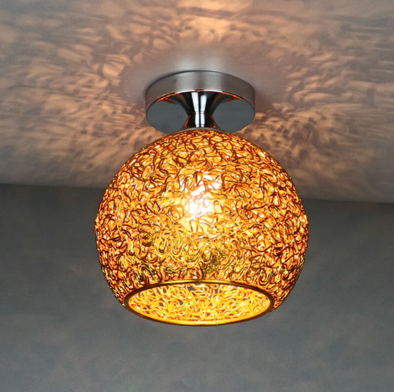 Plafondlamp Modern met Gevlochten Bol Kap en Semi-Inbouw Montage