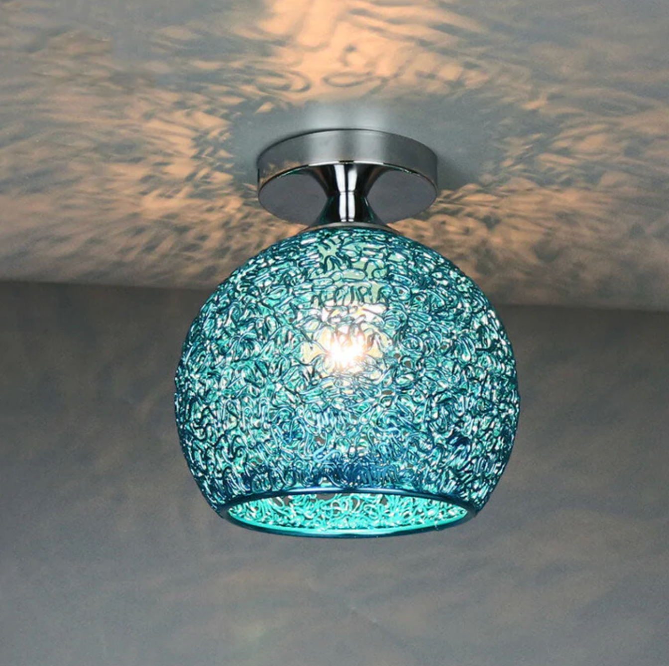Plafondlamp Modern met Gevlochten Bol Kap en Semi-Inbouw Montage