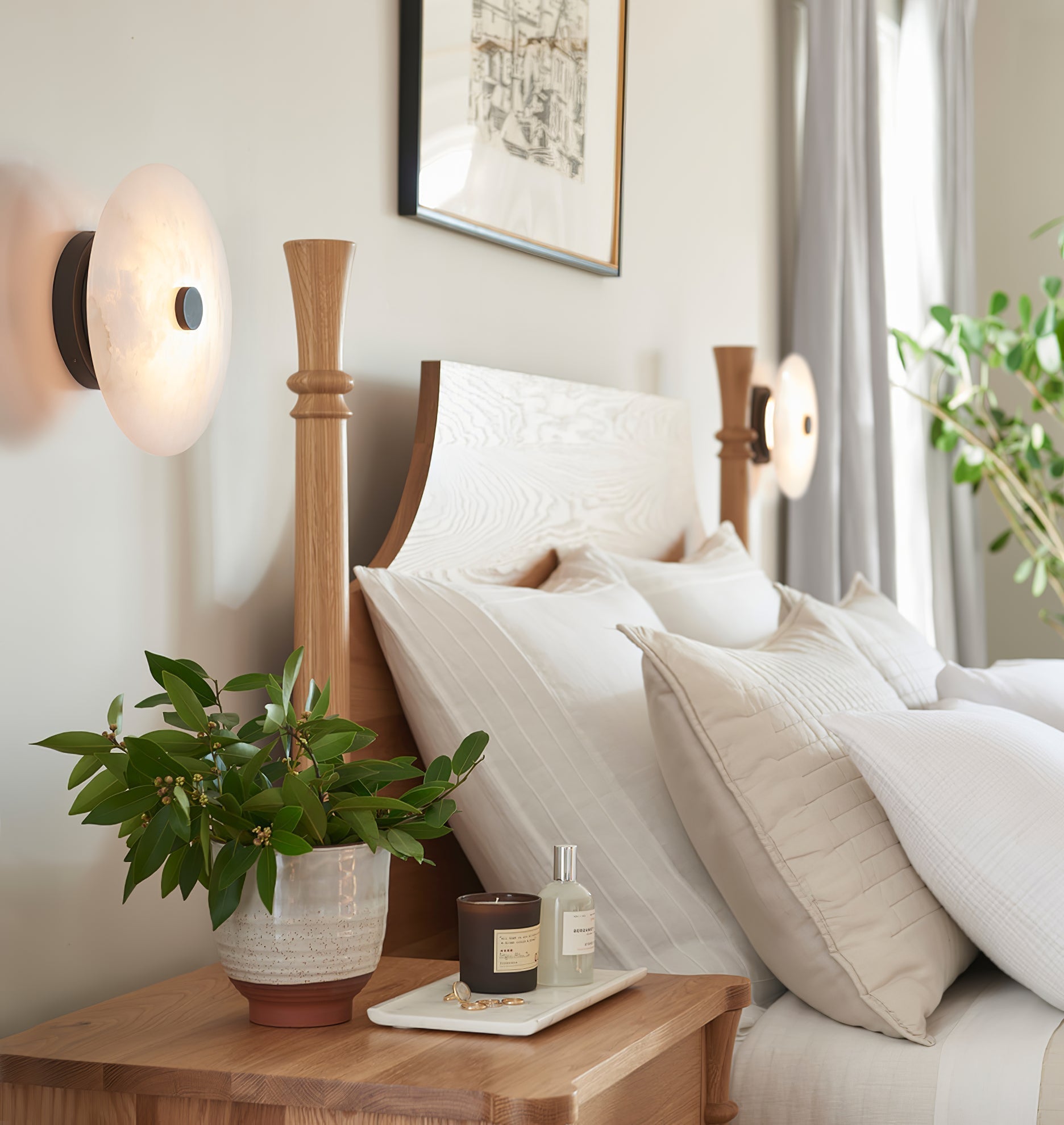 Plafondlamp Modern met Ronde Alabasten Kap en Geïntegreerde LED