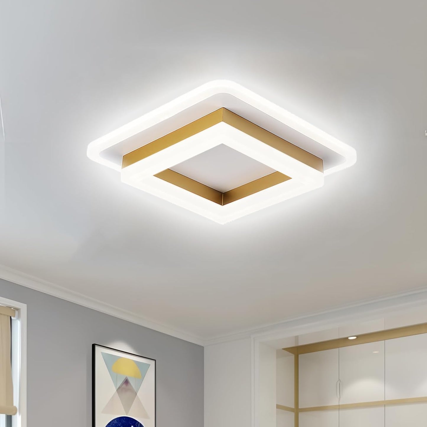 Plafondlamp Modern Vierkant met Dubbele LED Lichtrand en Ingebouwde LED