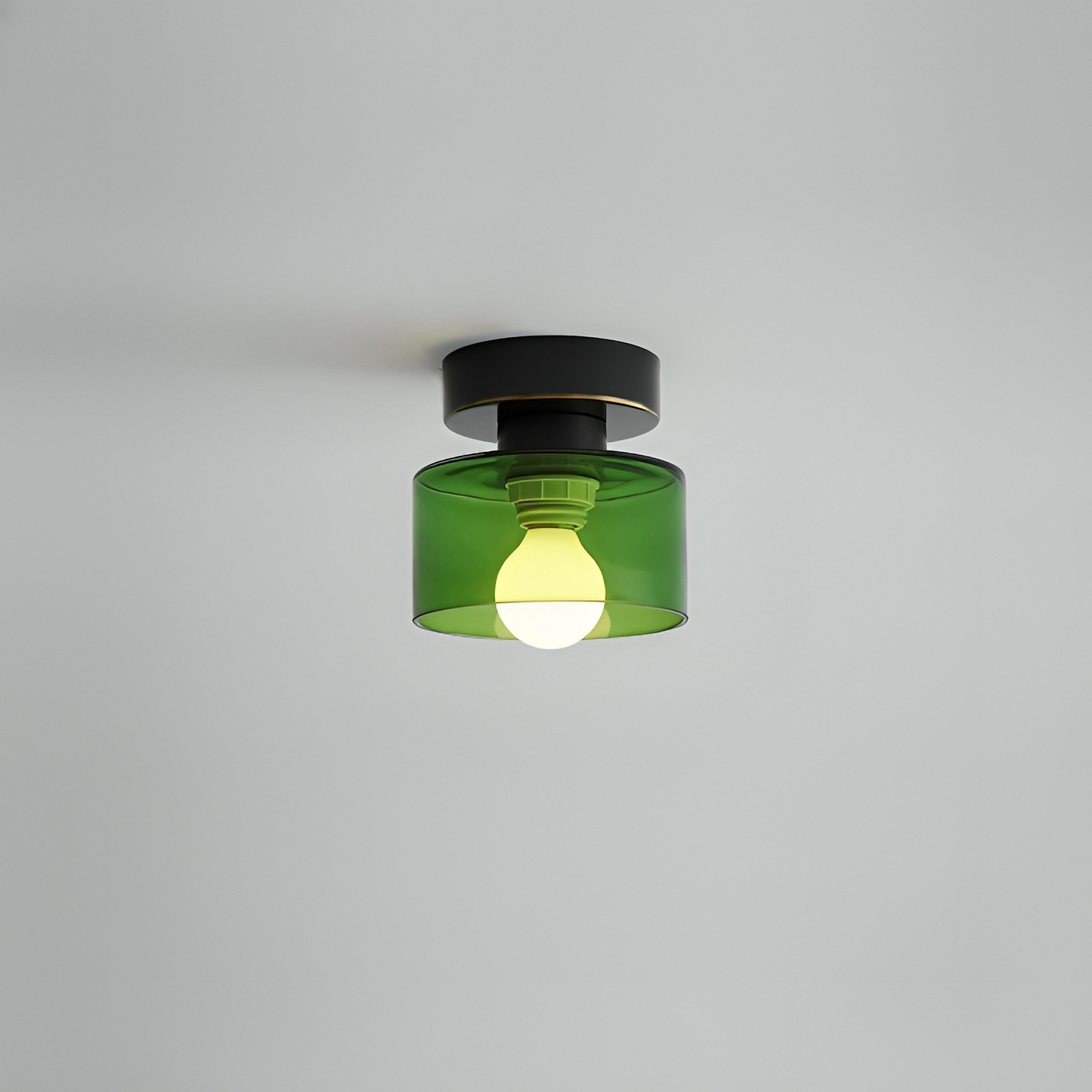 Plafondlamp Retro met Glazen Cilinderkap en Metalen Fitting