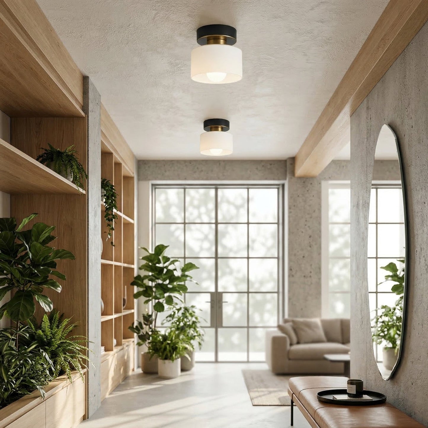 Plafondlamp Retro met Glazen Cilinderkap en Metalen Fitting