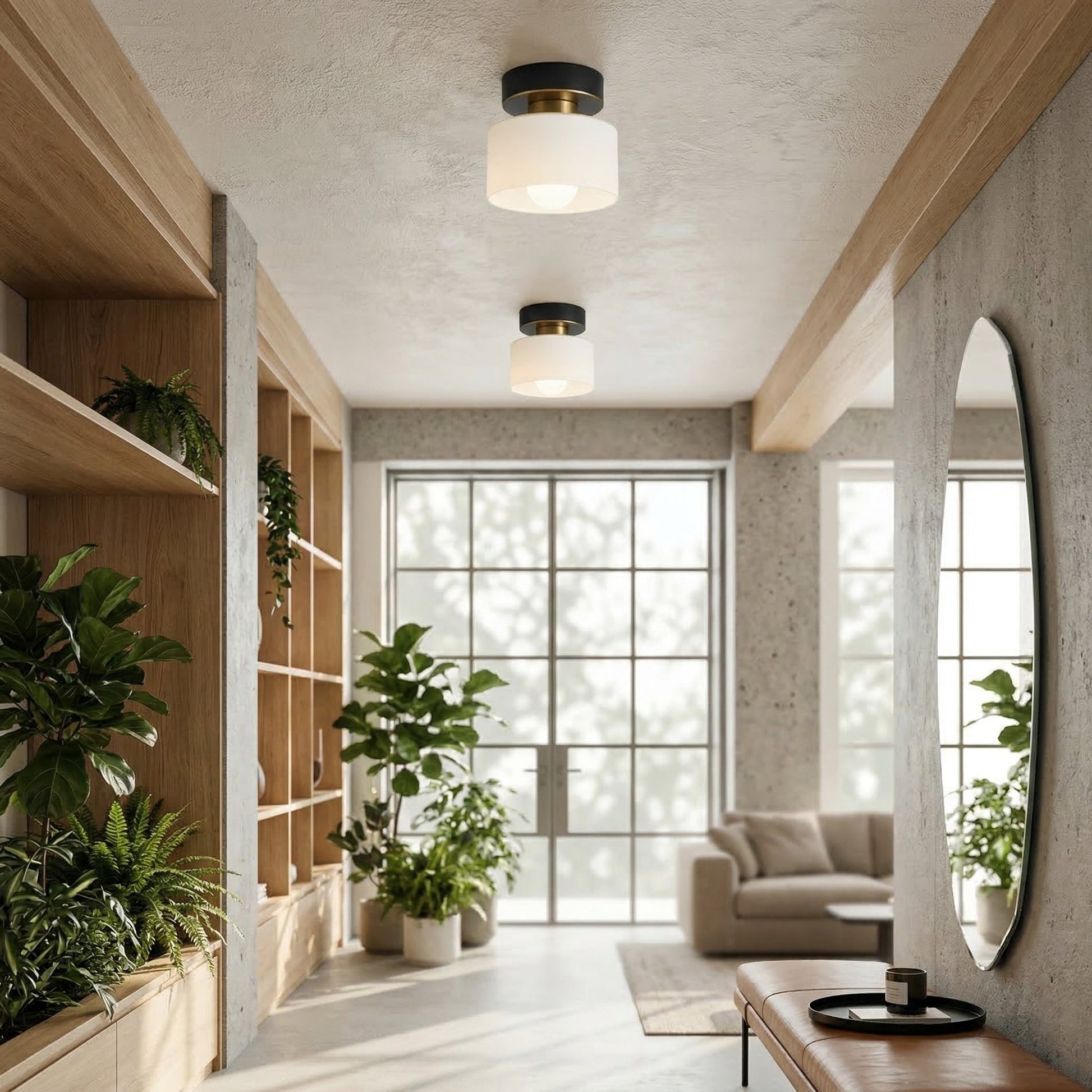 Plafondlamp Retro met Glazen Cilinderkap en Metalen Fitting