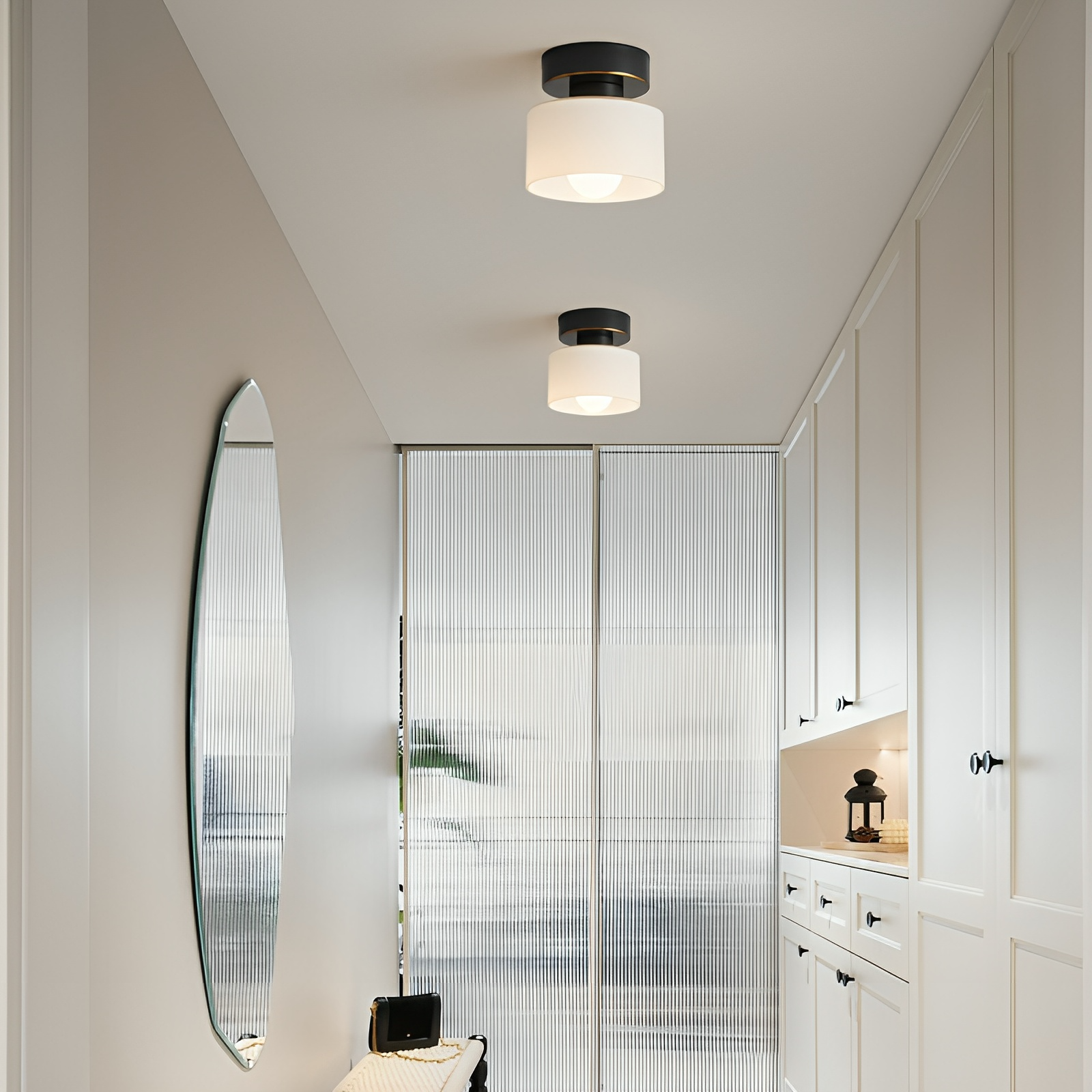 Plafondlamp Retro met Glazen Cilinderkap en Metalen Fitting