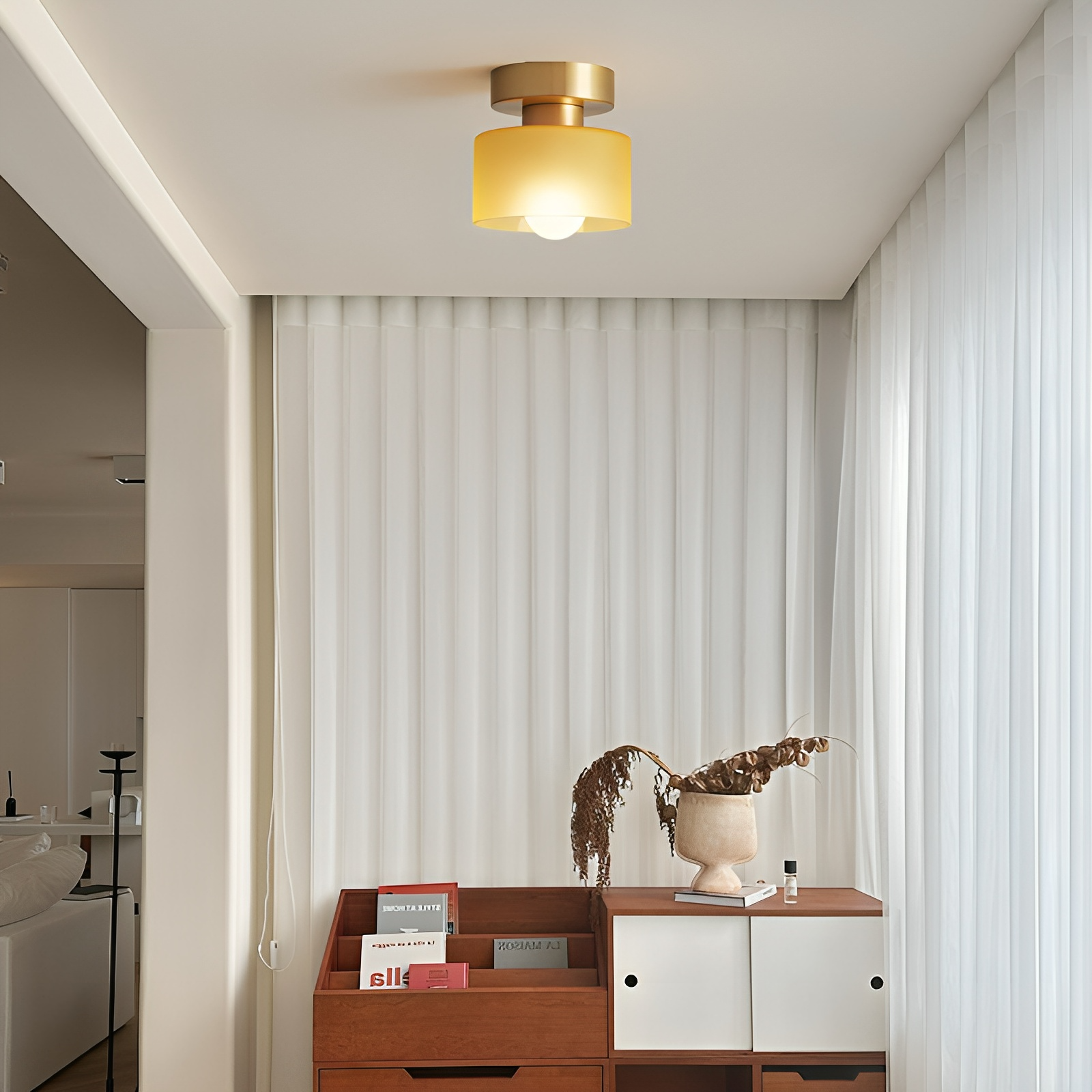 Plafondlamp Retro met Glazen Cilinderkap en Metalen Fitting