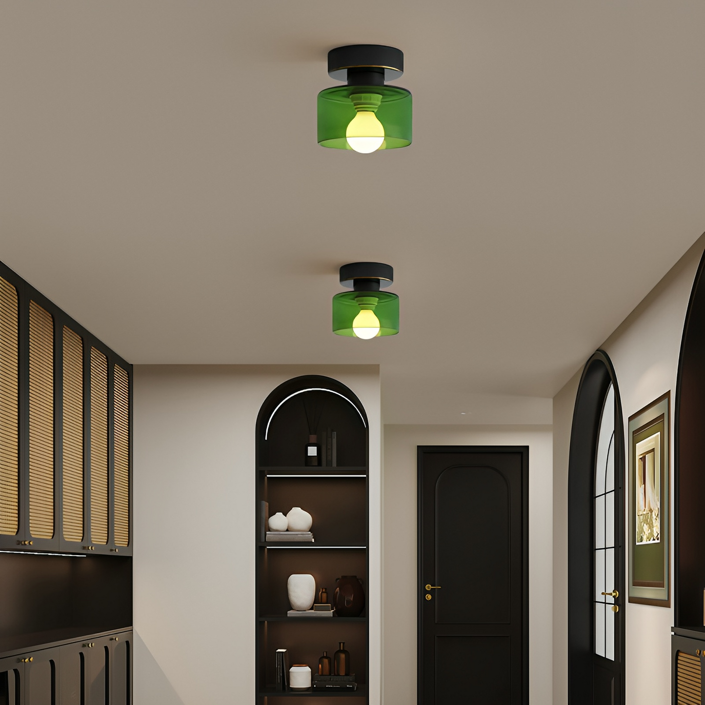 Plafondlamp Retro met Glazen Cilinderkap en Metalen Fitting