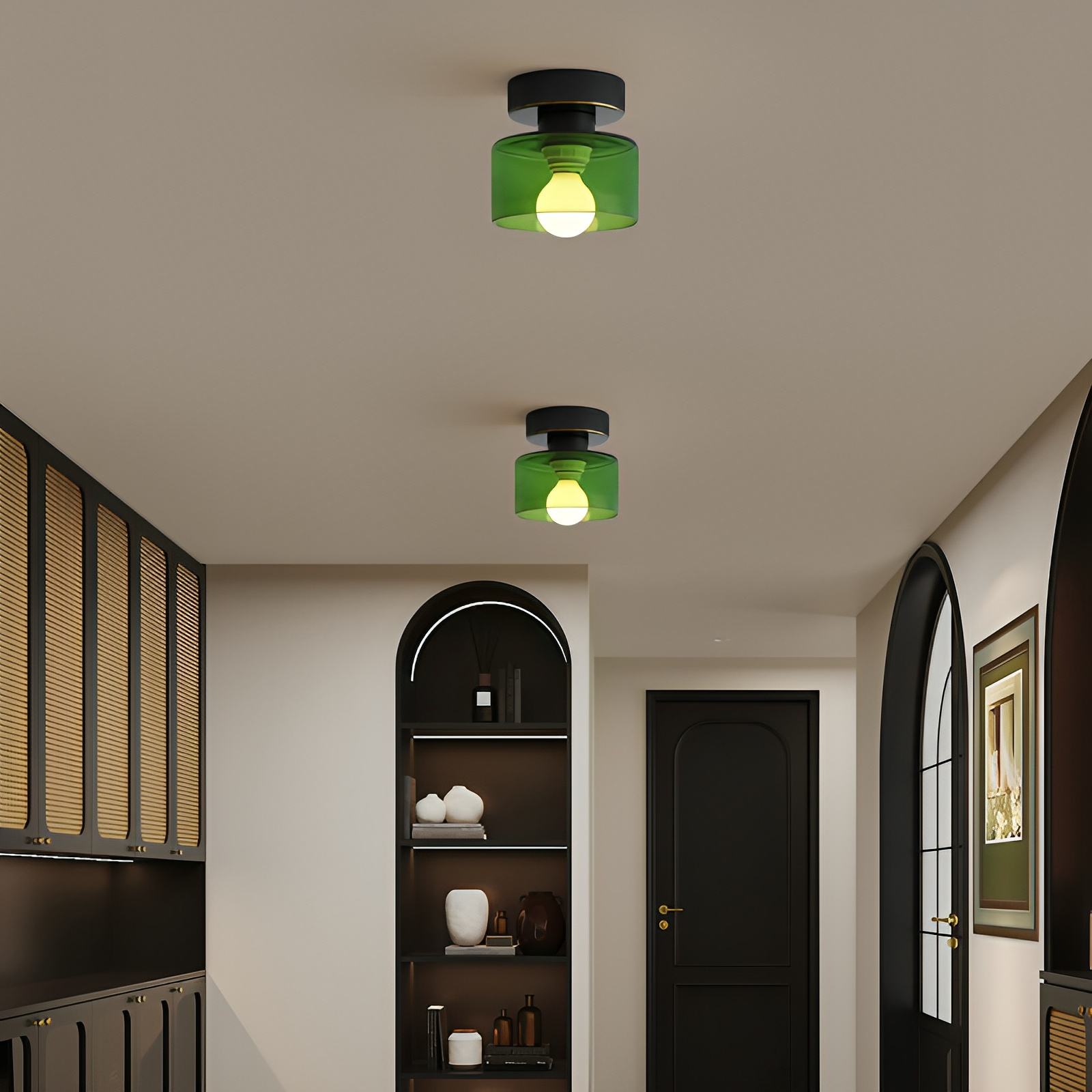 Plafondlamp Retro met Glazen Cilinderkap en Metalen Fitting