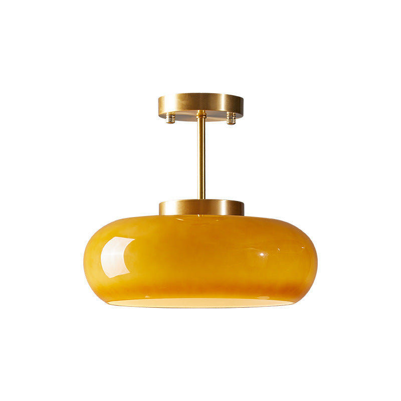 Plafondlamp Retro met Glazen Kap en Gouden Fitting