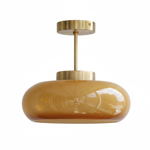 Plafondlamp Retro met Glazen Kap en Messing Fitting